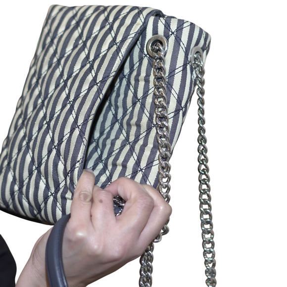 Kate Spade Natalia Medium Quilted Striped Nautical Navy White Silver Chain PRKIN - Picture 11 of 16